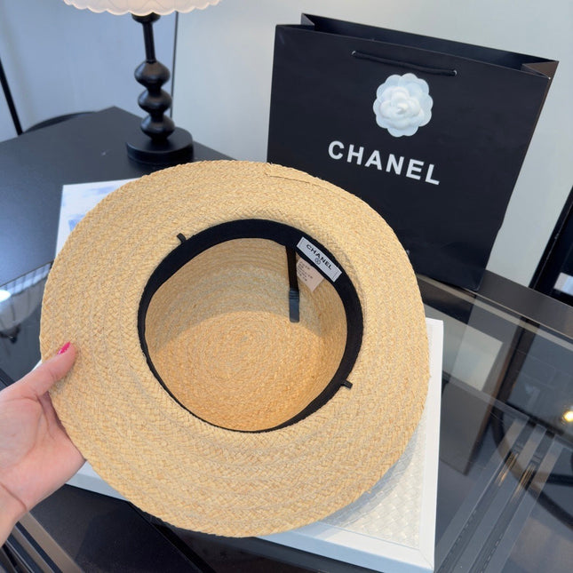 CHANEL 26S FLAT-BRIM STRAW HAT 338048