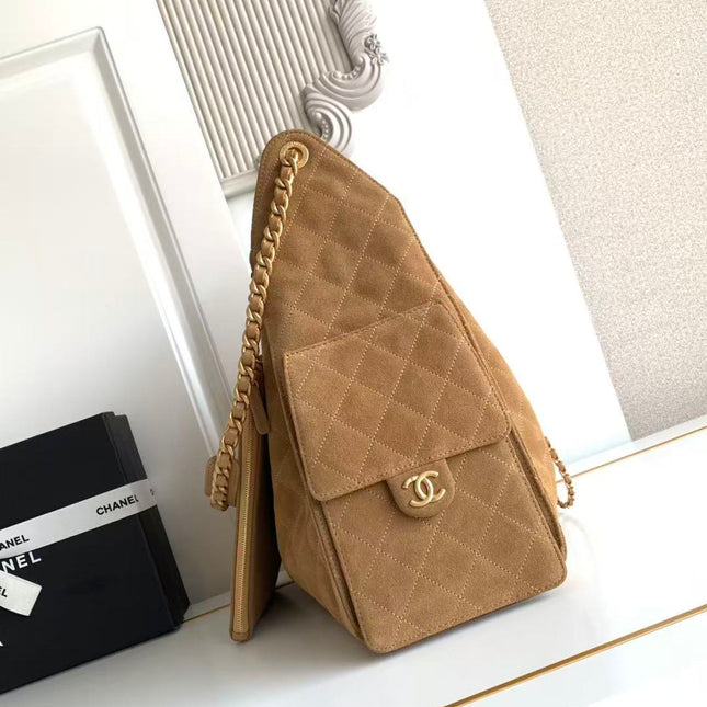 CHANEL 25S HOBO BAG 40 IN BROWN SUEDE WITH GOLD HARDWARE