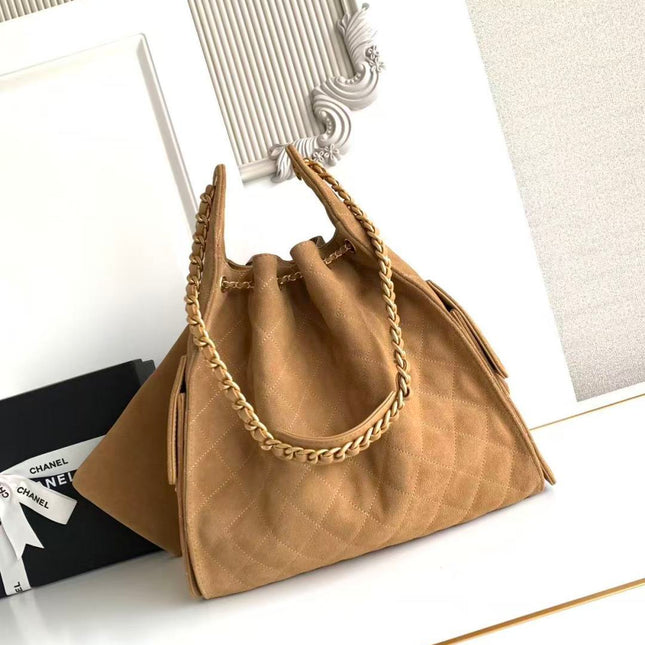 CHANEL 25S HOBO BAG 40 IN BROWN SUEDE WITH GOLD HARDWARE