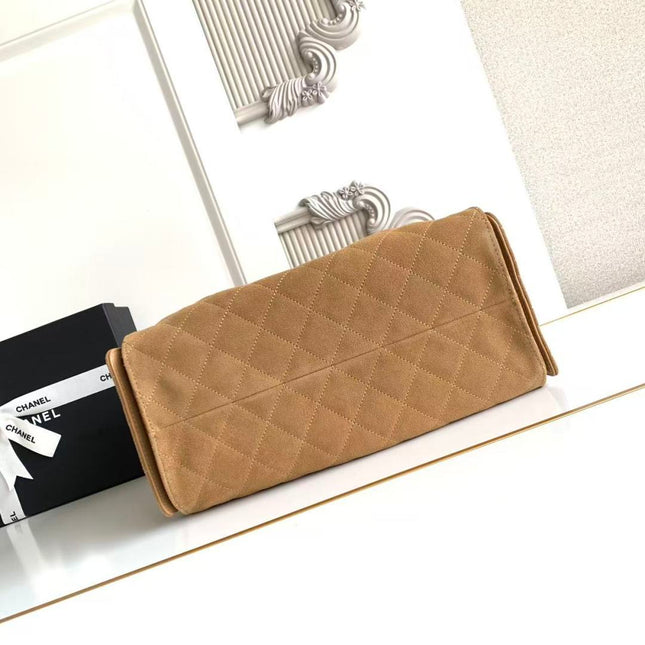 CHANEL 25S HOBO BAG 40 IN BROWN SUEDE WITH GOLD HARDWARE