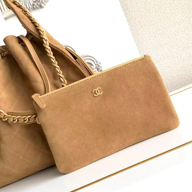CHANEL 25S HOBO BAG 40 IN BROWN SUEDE WITH GOLD HARDWARE