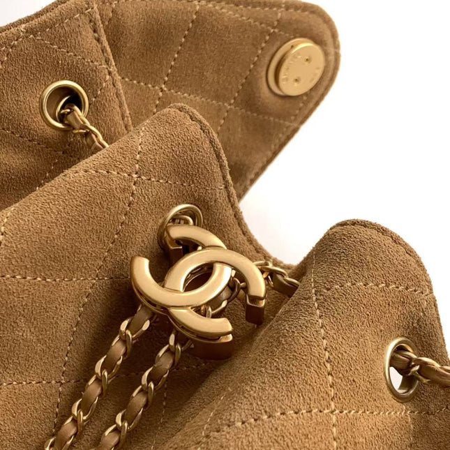 CHANEL 25S HOBO BAG 40 IN BROWN SUEDE WITH GOLD HARDWARE