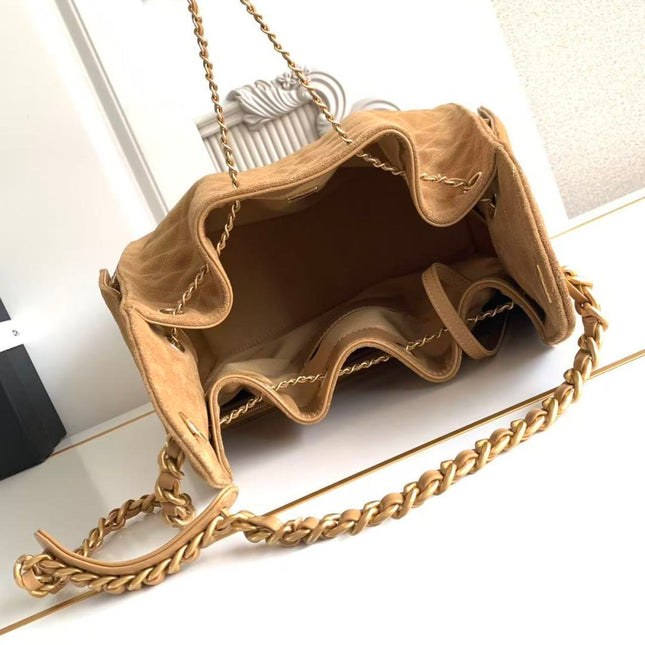 CHANEL 25S HOBO BAG 40 IN BROWN SUEDE WITH GOLD HARDWARE