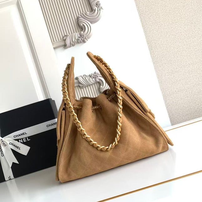 CHANEL 25S HOBO BAG 30 IN BROWN SUEDE WITH GOLD HARDWARE