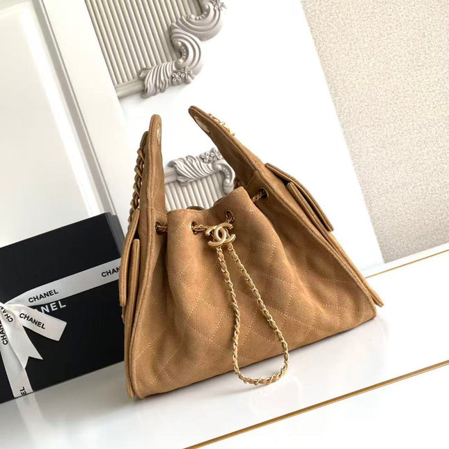 CHANEL 25S HOBO BAG 30 IN BROWN SUEDE WITH GOLD HARDWARE