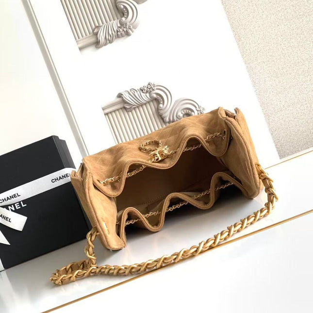 CHANEL 25S HOBO BAG 30 IN BROWN SUEDE WITH GOLD HARDWARE