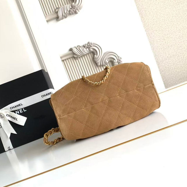 CHANEL 25S HOBO BAG 22 IN BROWN SUEDE WITH GOLD HARDWARE
