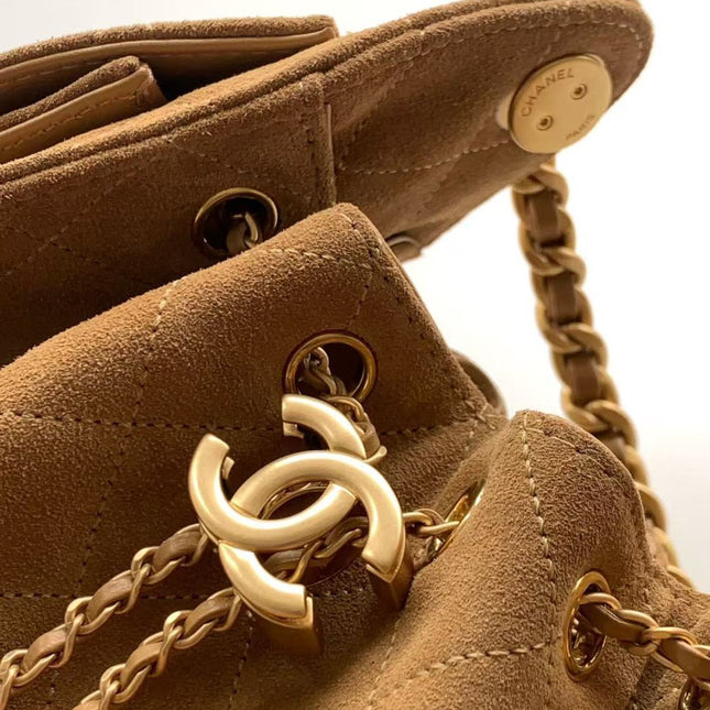 CHANEL 25S HOBO BAG 22 IN BROWN SUEDE WITH GOLD HARDWARE