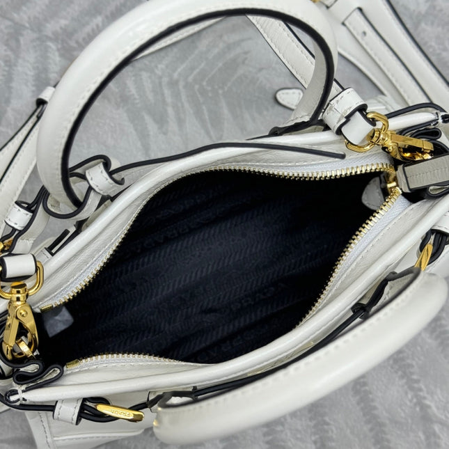 PRADA 25S BONNIE MINI HANDBAG 23 IN WHITE CALFSKIN GOLD HARDWARE