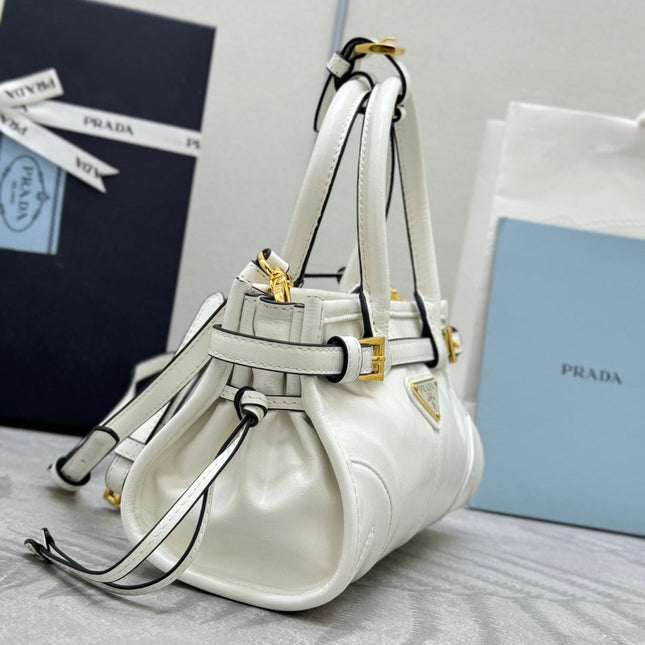PRADA 25S BONNIE MINI HANDBAG 23 IN WHITE CALFSKIN GOLD HARDWARE