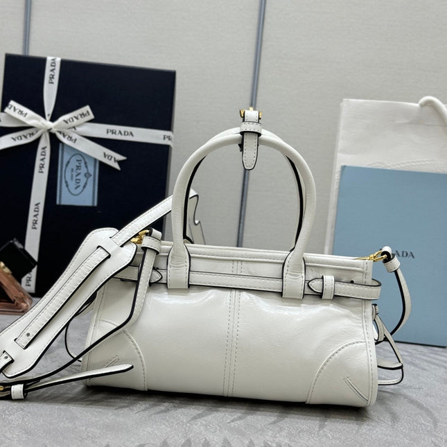 PRADA 25S BONNIE MINI HANDBAG 23 IN WHITE CALFSKIN GOLD HARDWARE