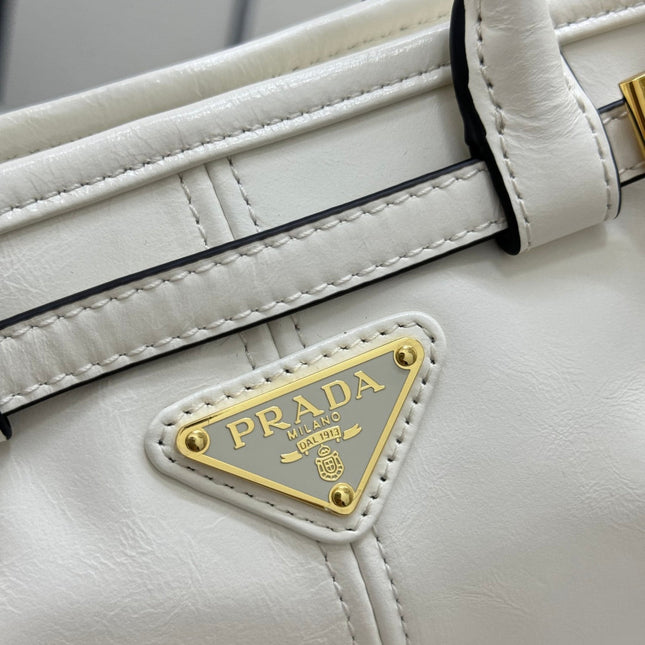 PRADA 25S BONNIE MINI HANDBAG 23 IN WHITE CALFSKIN GOLD HARDWARE
