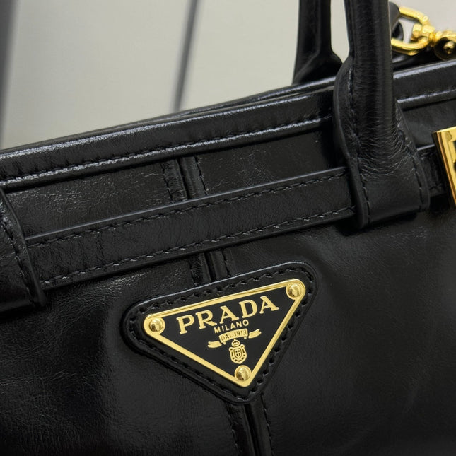 PRADA 25S BONNIE MINI HANDBAG 23 IN BLACK CALFSKIN GOLD HARDWARE