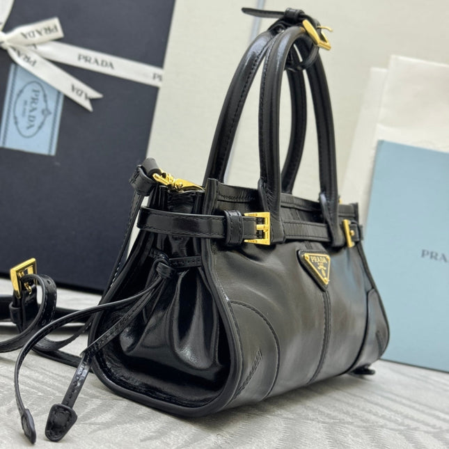 PRADA 25S BONNIE MINI HANDBAG 23 IN BLACK CALFSKIN GOLD HARDWARE