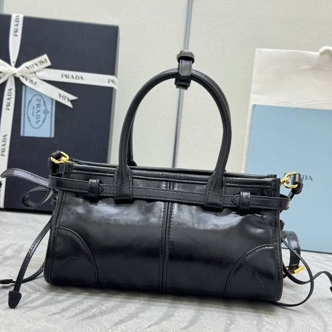 PRADA 25S BONNIE MINI HANDBAG 23 IN BLACK CALFSKIN GOLD HARDWARE