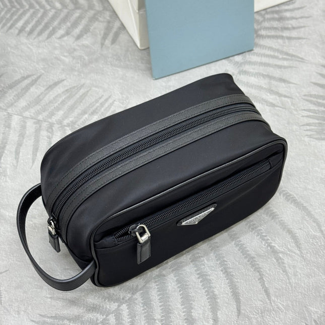 PRADA 25S CLUTCH BAG 22 IN BLACK NYLON SILVER HARDWARE