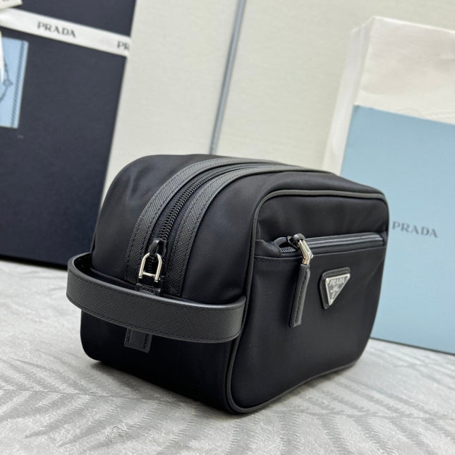 PRADA 25S CLUTCH BAG 22 IN BLACK NYLON SILVER HARDWARE
