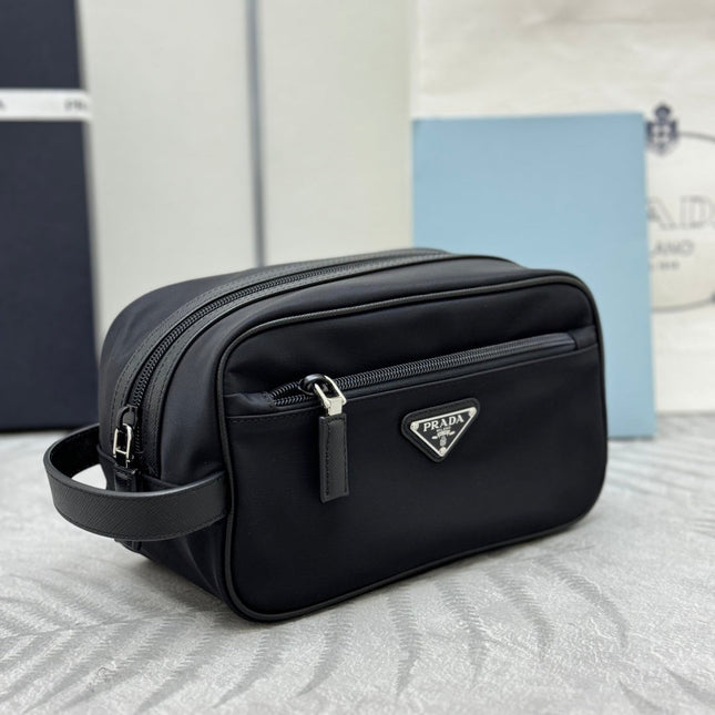 PRADA 25S CLUTCH BAG 22 IN BLACK NYLON SILVER HARDWARE