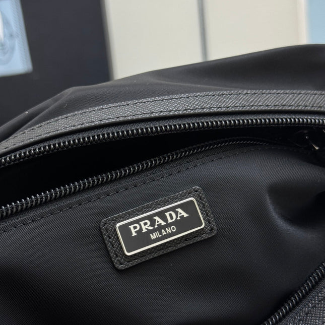 PRADA 25S CLUTCH BAG 22 IN BLACK NYLON SILVER HARDWARE