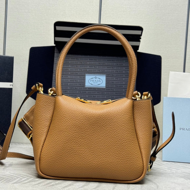 PRADA 25S SMALL BAG 23 IN CARAMEL CALFSKIN GOLD HARDWARE