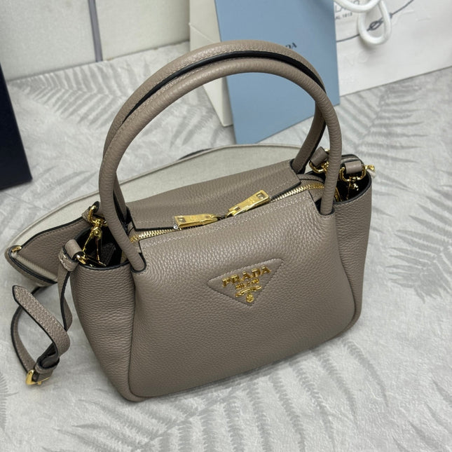 PRADA 25S SMALL BAG 23 IN TAUPE CALFSKIN GOLD HARDWARE