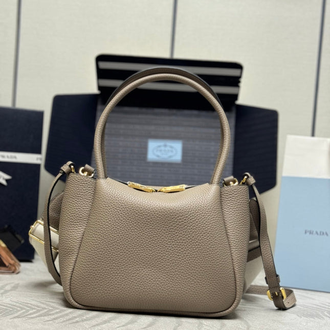 PRADA 25S SMALL BAG 23 IN TAUPE CALFSKIN GOLD HARDWARE