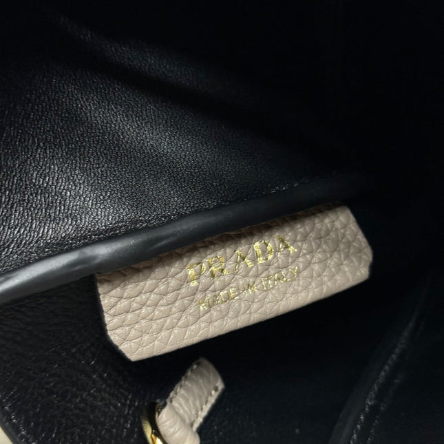 PRADA 25S SMALL BAG 23 IN TAUPE CALFSKIN GOLD HARDWARE