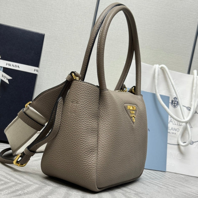 PRADA 25S SMALL BAG 23 IN TAUPE CALFSKIN GOLD HARDWARE