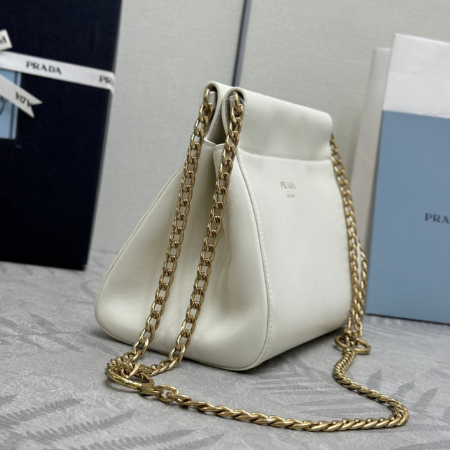 PRADA 25S ENCHAINE MINI BAG 22 IN WHITE CALFSKIN GOLD HARDWARE