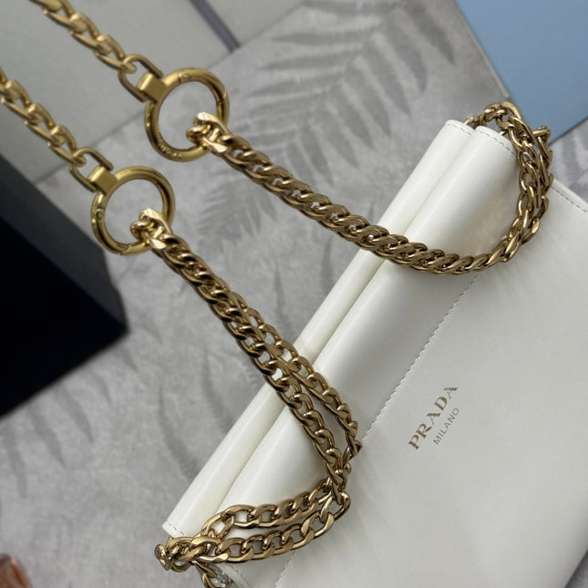PRADA 25S ENCHAINE MINI BAG 22 IN WHITE CALFSKIN GOLD HARDWARE