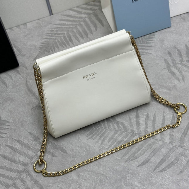 PRADA 25S ENCHAINE MINI BAG 22 IN WHITE CALFSKIN GOLD HARDWARE