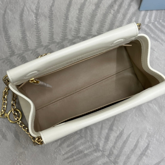 PRADA 25S ENCHAINE MINI BAG 22 IN WHITE CALFSKIN GOLD HARDWARE