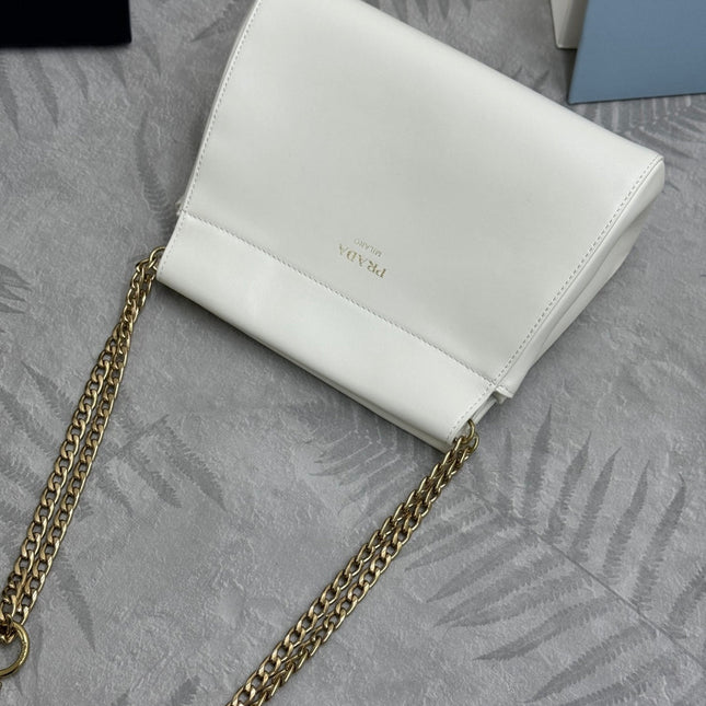 PRADA 25S ENCHAINE MINI BAG 22 IN WHITE CALFSKIN GOLD HARDWARE