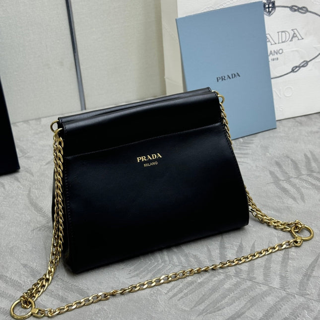 PRADA 25S ENCHAINE MINI BAG 22 IN BLACK CALFSKIN GOLD HARDWARE