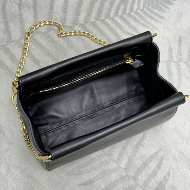 PRADA 25S ENCHAINE MINI BAG 22 IN BLACK CALFSKIN GOLD HARDWARE