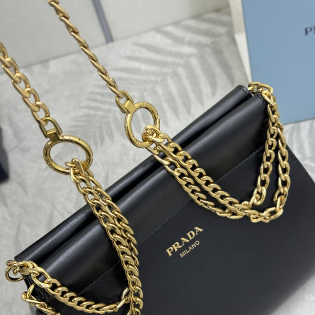 PRADA 25S ENCHAINE MINI BAG 22 IN BLACK CALFSKIN GOLD HARDWARE