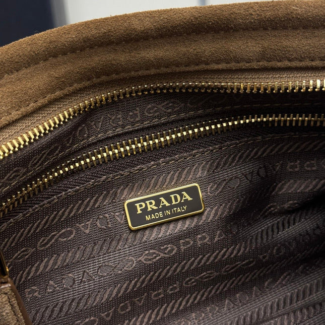PRADA 25S BONNIE SMALL SHOULDER BAG 26 IN BROWN SUEDE GOLD HARDWARE