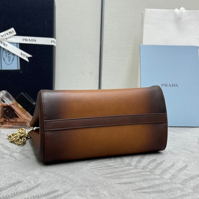 PRADA 25S ENCHAINE MINI BAG 22 IN COGNAC CALFSKIN GOLD HARDWARE