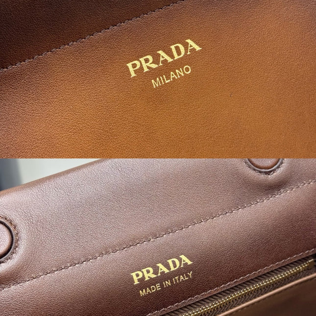 PRADA 25S ENCHAINE MINI BAG 22 IN COGNAC CALFSKIN GOLD HARDWARE