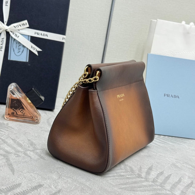 PRADA 25S ENCHAINE MINI BAG 22 IN COGNAC CALFSKIN GOLD HARDWARE