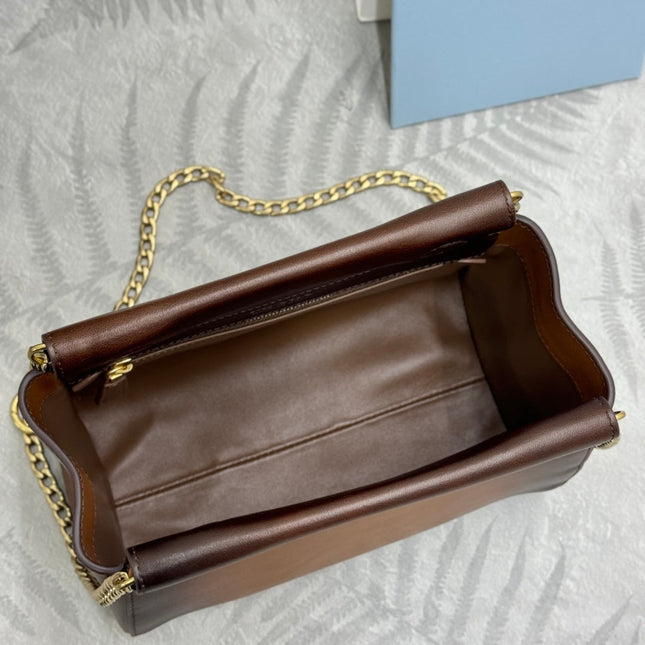 PRADA 25S ENCHAINE MINI BAG 22 IN COGNAC CALFSKIN GOLD HARDWARE