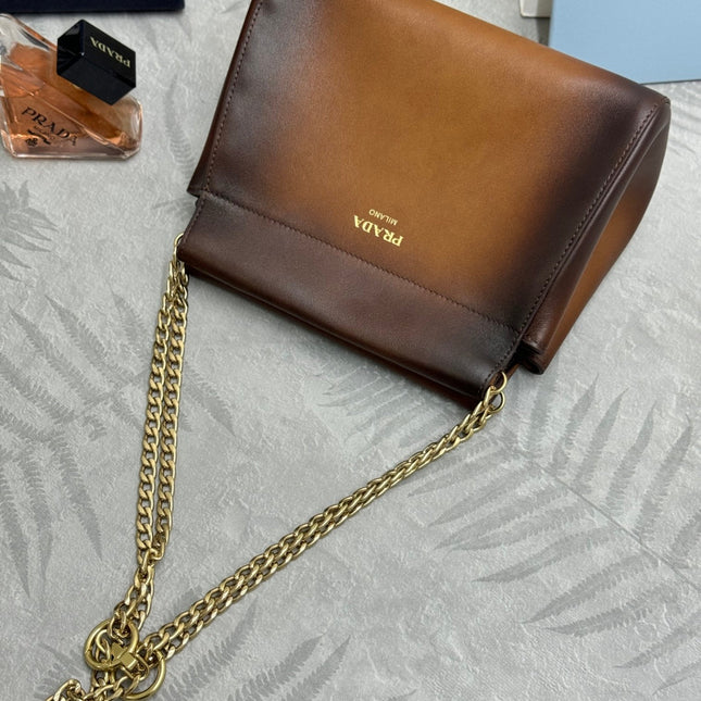PRADA 25S ENCHAINE MINI BAG 22 IN COGNAC CALFSKIN GOLD HARDWARE