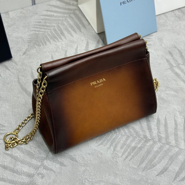 PRADA 25S ENCHAINE MINI BAG 22 IN COGNAC CALFSKIN GOLD HARDWARE