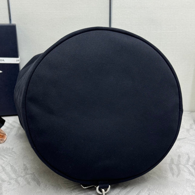 PRADA 25S DRAWSTRING BACKPACK 55 IN BLACK CANVAS LINEN SILVER HARDWARE