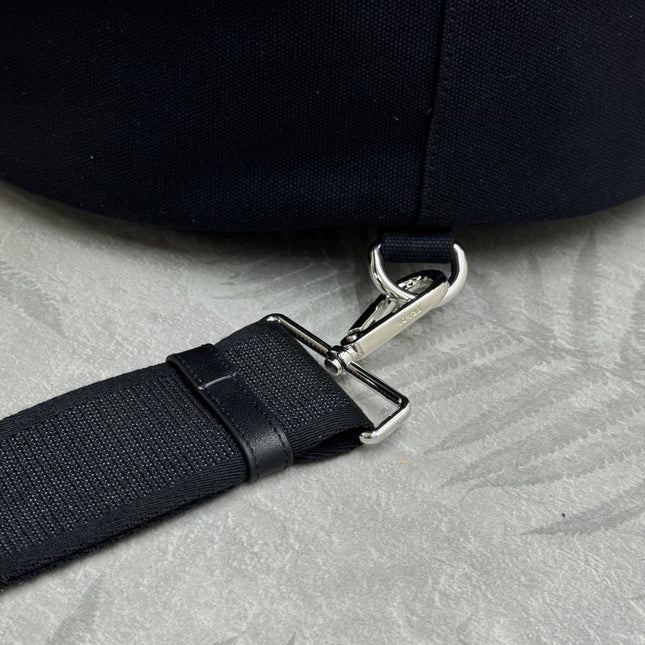 PRADA 25S DRAWSTRING BACKPACK 55 IN BLACK CANVAS LINEN SILVER HARDWARE