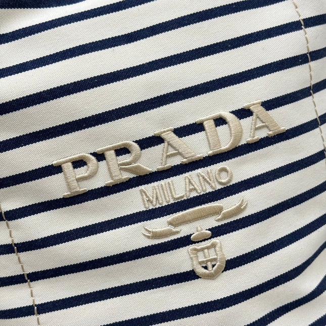 PRADA 25S DRAWSTRING BACKPACK 55 IN HORIZONTAL STRIPES CANVAS SILVER HARDWARE