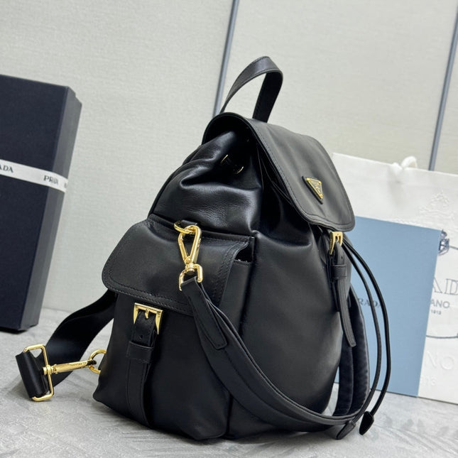 PRADA 25S EXPLORE MEDIUM BACKPACK 29 IN BLACK CALFSKIN GOLD HARDWARE