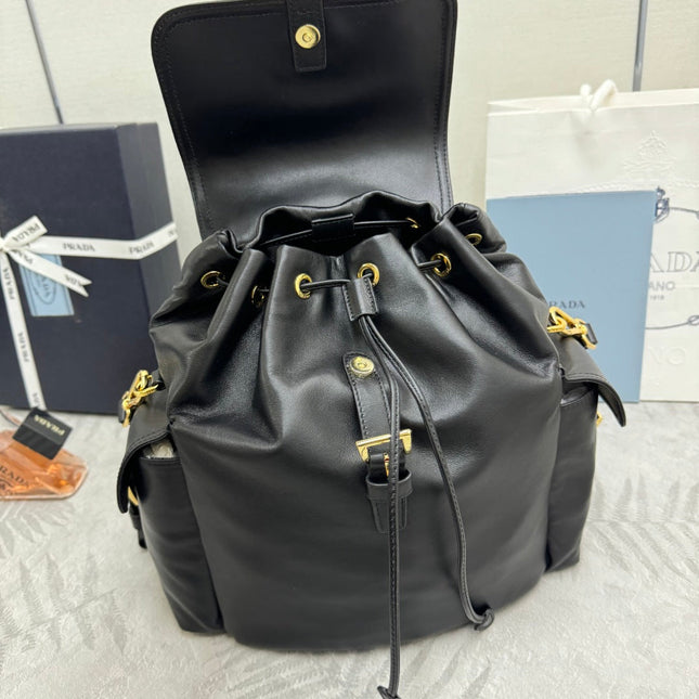 PRADA 25S EXPLORE MEDIUM BACKPACK 29 IN BLACK CALFSKIN GOLD HARDWARE