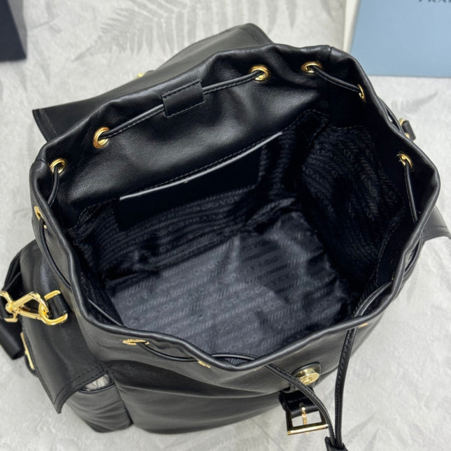 PRADA 25S EXPLORE MEDIUM BACKPACK 29 IN BLACK CALFSKIN GOLD HARDWARE