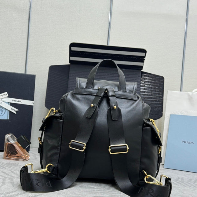 PRADA 25S EXPLORE MEDIUM BACKPACK 29 IN BLACK CALFSKIN GOLD HARDWARE